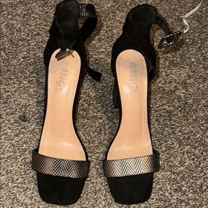 Aldo Black and Silver Heels with Ankle Strap